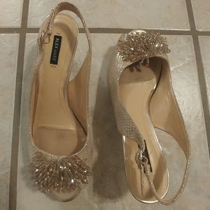 Alex Marie Marla Metallic Suede Gold Beaded Pumps